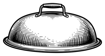 Detailed vintage engraving of a metal cloche or dome grill cover lid with handle © Cristiano