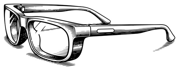 Hand drawn smart glasses with modern frame design in vintage engraving style © Cristiano