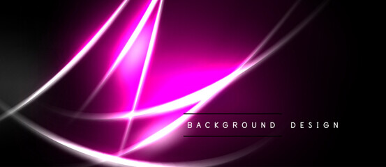 Obraz premium Abstract pink neon lines over dark background. Modern design elements create dynamic visual effect. Simple, elegant composition.
