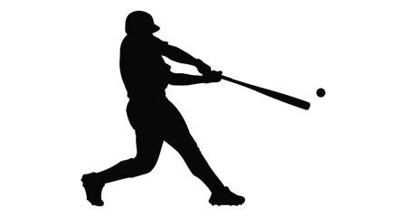 Vector silhouette of baseball player hitting ball
