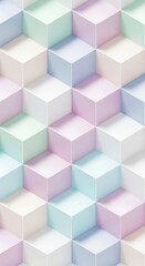 Obraz premium Abstract pastel colored 3D geometric cube pattern background with soft light and shadow, creating a modern and minimalist aesthetic for creative projects.