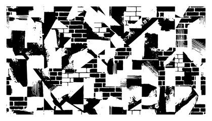 Abstract urban camouflage texture with grunge brick wall fragments and geometric shapes © Cristiano