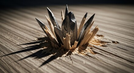 Metal Shrapnel Embedded in Weathered Wood Texture