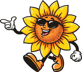 Fototapeta premium Sunflower cartoon mascot wearing sunglasses
