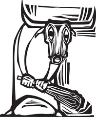 Woodcut cubist style image of a Greek mythological Minotaur