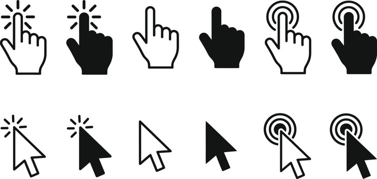A collection of computer mouse cursor icons in various styles and actions