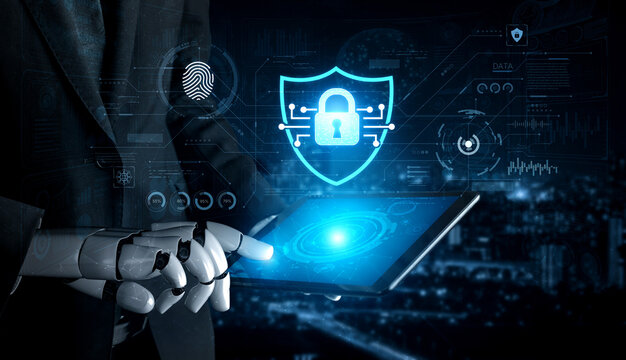 AI cybersecurity safeguards systems with encryption, access control, and AI secure data flow. Futuristic cyber security featuring AI digital shield, zero trust and AI threat detection system. Corpus