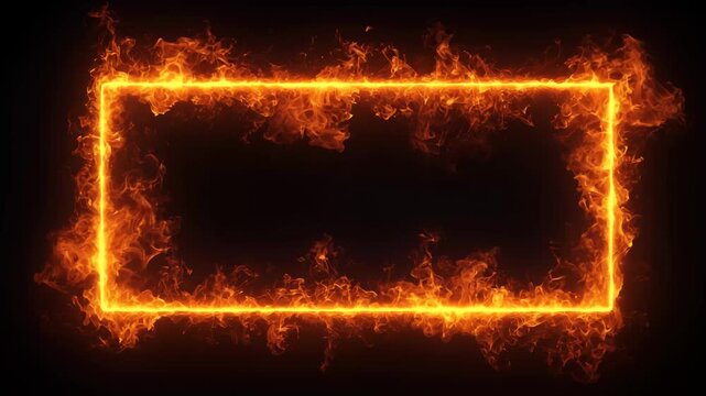 Orange Fire Rectangular Frames Glowing on Black Background Cinematic Motion