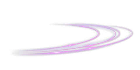 Glowing purple light trail curve speed motion effect isolated on black background. © NAUM