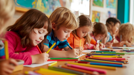 Fototapeta premium classroom of children drawing together