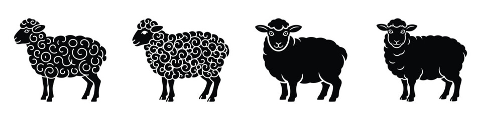 Easter Sheep Vector Silhouette Set - Curly Wool Lamb Illustrations for Spring, Farm Animals, and Holiday Greeting Card Designs - Black and White Icons © Parvez