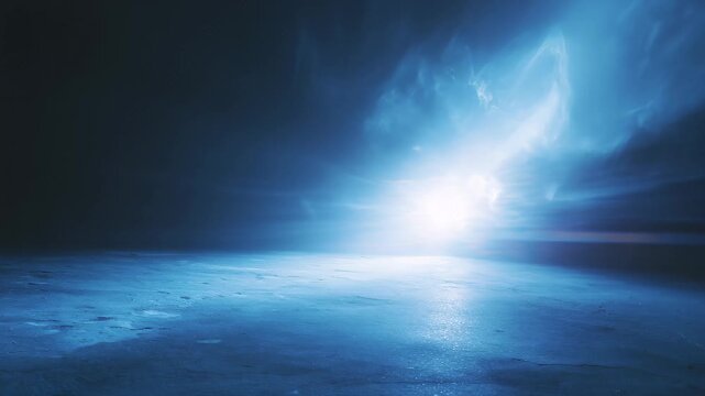 Blue Smoke Fog Light Beam on Wet Floor Cinematic Motion Stock Footage