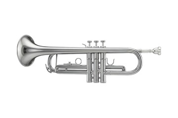 Obraz premium Classic Silver Trumpet Wind Instrument Isolated on Pristine White Background