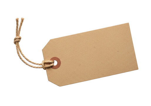 Blank brown tag with string isolated on transparent background