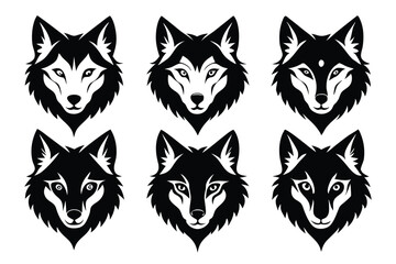 Obraz premium set of wolf head silhouette line art vector illustration with a white background