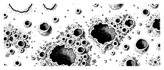 Lunar surface texture with moon craters and pits in vintage engraving halftone style © Amelia