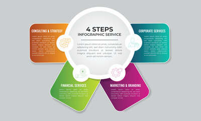 4 Steps Chart for Financial Corporate and Marketing Strategy Services, Infographic Business Process Diagram with Modern Gradient Cards