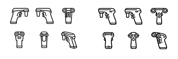 Set of handheld barcode scanner line icons for inventory management and retail logistics isolated on white background © PAPA STOCK