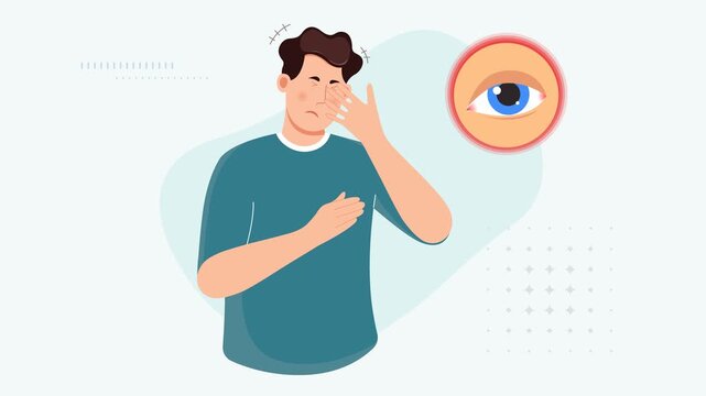 Person with Fungal Infection in Eye Irritant - Pink Eye and Eys Strain - Animated Stock Illustration as MP4 File