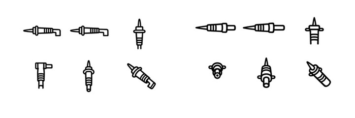 Set of electrical test probe icons for multimeter and electronic diagnostic equipment measurement tools on white background