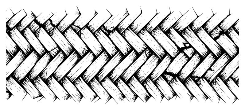 Traditional hand drawn woven straw or bamboo pattern in vintage engraving style