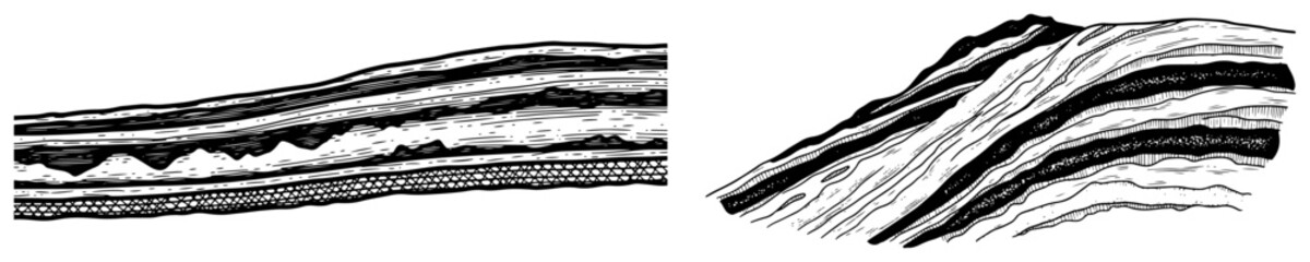 Detailed hand drawn sketch of geological rock layers and soil strata © Amelia