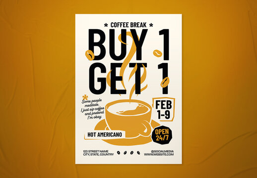 Brown Bold Illustrative Coffee Shop Promotion Flyer