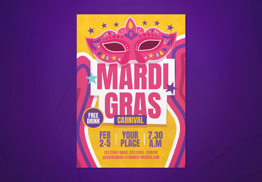 Colorful Bold Illustrative Mardi Gras Carnival Event Flyer