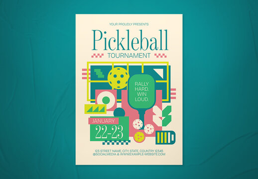 Colorful Midcentury Modern Pickleball Tournament Sport Event Flyer