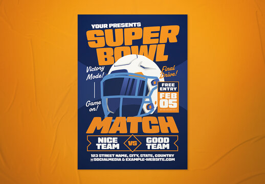 Navy & Orange Bold Super Bowl Match Sport Event Flyer