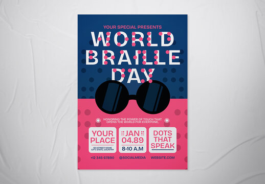 Navy Pink World Braille Day Event Flyer