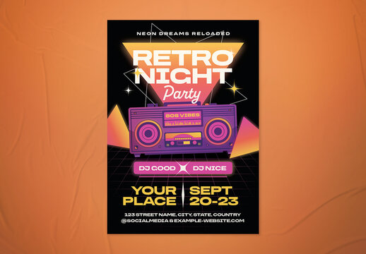 Pink & Yellow Retro 80s Night Party Event Flyer