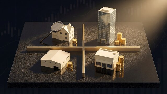  Real Estate Portfolio Diversification Concept Showing Residential and Commercial Property Investment Strategies for Wealth Building and Asset Growth