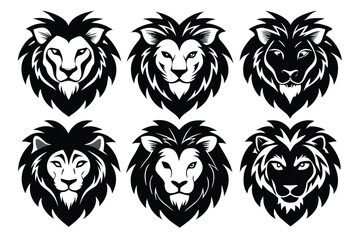 Fototapeta premium set of lion head silhouette line art vector illustration with a white background