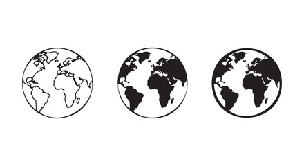 Obraz premium Three black and white earth globes vector illustration, flat design