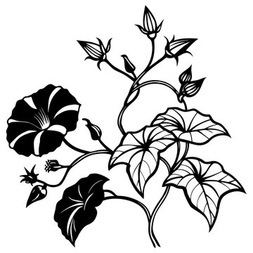 Seamless black and white lily pattern featuring a vintage floral nature illustration with leaves and branches for a decorative spring wallpaper design