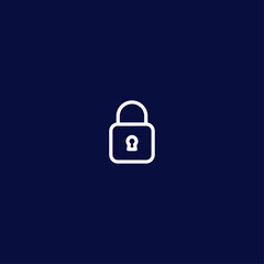 Minimalist White Outline Padlock Icon Vector on Dark Blue Background for Digital Security, Privacy, and Locked Content Concepts