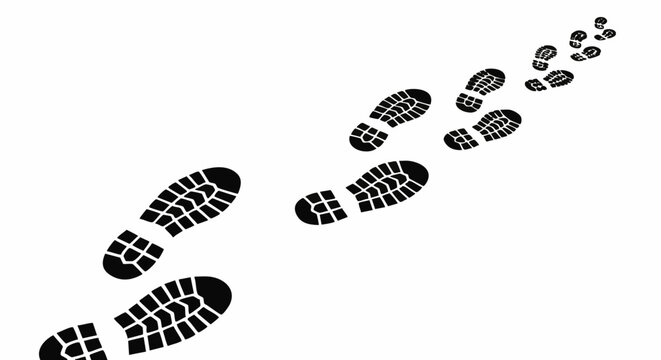 Vector graphic illustration showing receding boot footprints moving across a white surface
