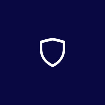 Minimalist White Shield Outline Icon Vector on Dark Blue Background for Security, Protection, and Privacy Concepts