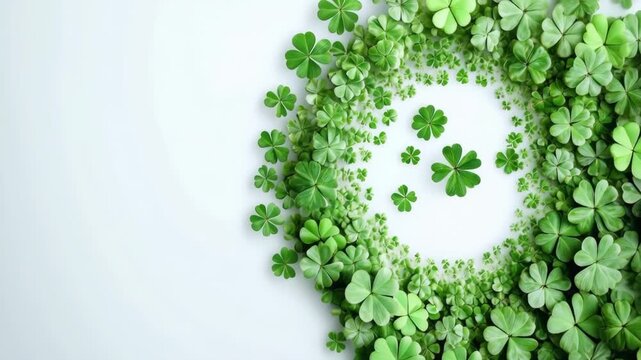 Spiraling green clover fall transition with rotating leaf patterns for naturethemed projects