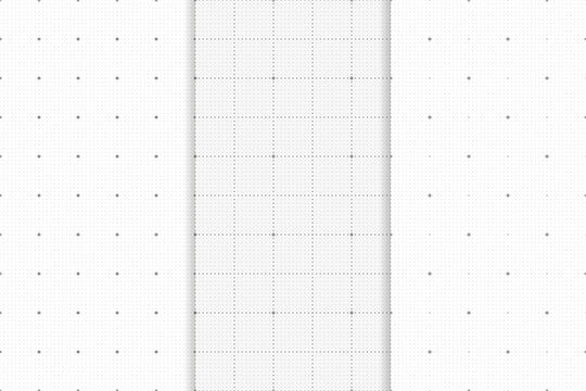 Set of Journal planer page with dotted grid. Vector. Seamless checkered texture. Simple square graph paper texture. Retro bullet notebook background. Simple school square graph pattern.
