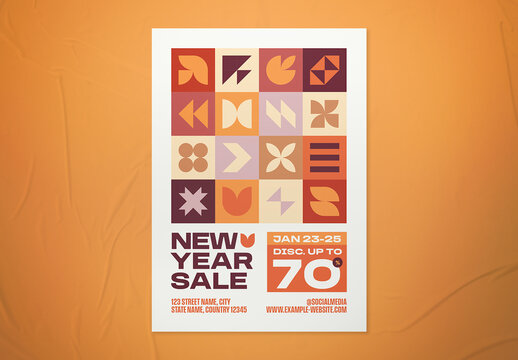 Warm Color Geometric New Year Sale Flyer