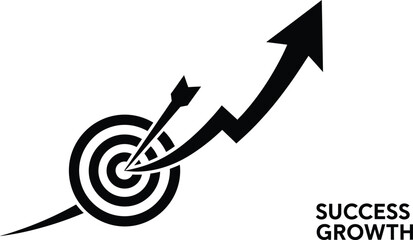 A black and white graphic depicting a target with an arrow hitting the bullseye and an upward trending arrow © MDMaksud