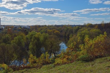 Naklejka premium Oka river and autumn forest in Noble Nest park Oryol Russia