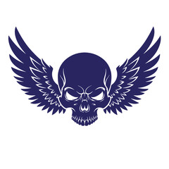 Obraz premium Winged skull icon with outstretched wings on white background for design and decoration purposes