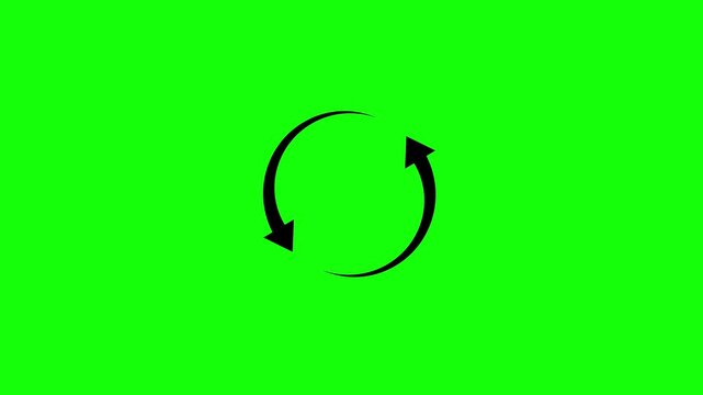 A black circular arrow with two heads on a bright green background