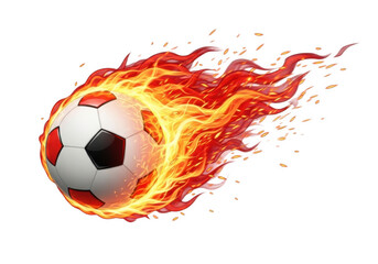 Fototapeta premium Blazing soccer ball in motion with flames isolated on transparent background