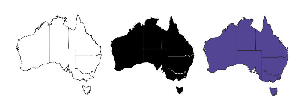 A set of vector maps of Australia with prefecture boundaries in three styles