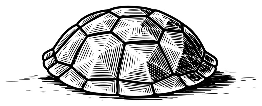 Vintage hand drawn turtle shell with detailed crosshatch shading and line art style