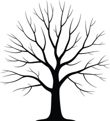 Obraz premium A black silhouette of a bare tree with many branches and a thick trunk